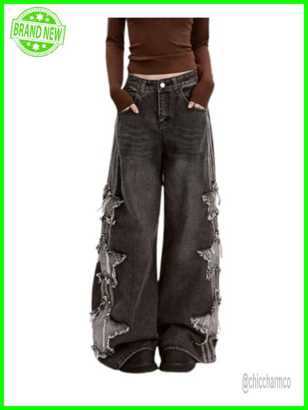 Baggy Cute Patchwork Denim Pants Y2K High Waisted Jeans Grunge Aesthetic